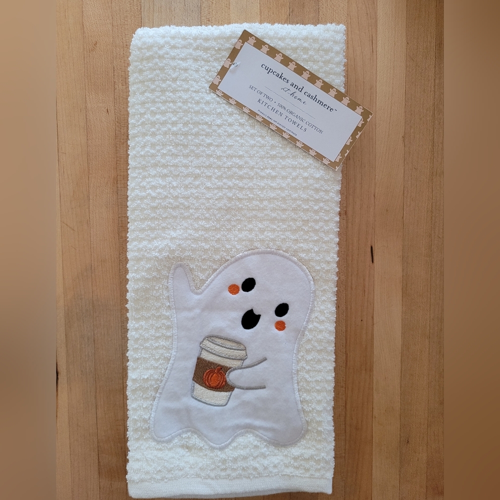 Cupcakes & Cashmere Cream Pumpkin Latte Ghost Halloween Kitchen Towel Set
